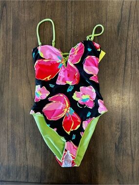 Maaji Reversible One Piece Swimsuit Women’s Large Floral Tropical Print NWT